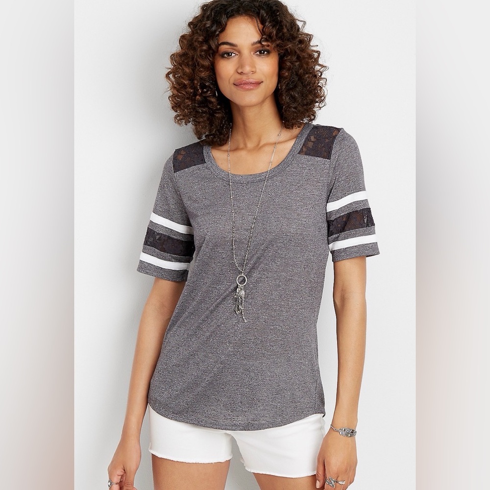 🌙 B68 Maurices Women's Top with Lace inlay baseball tee